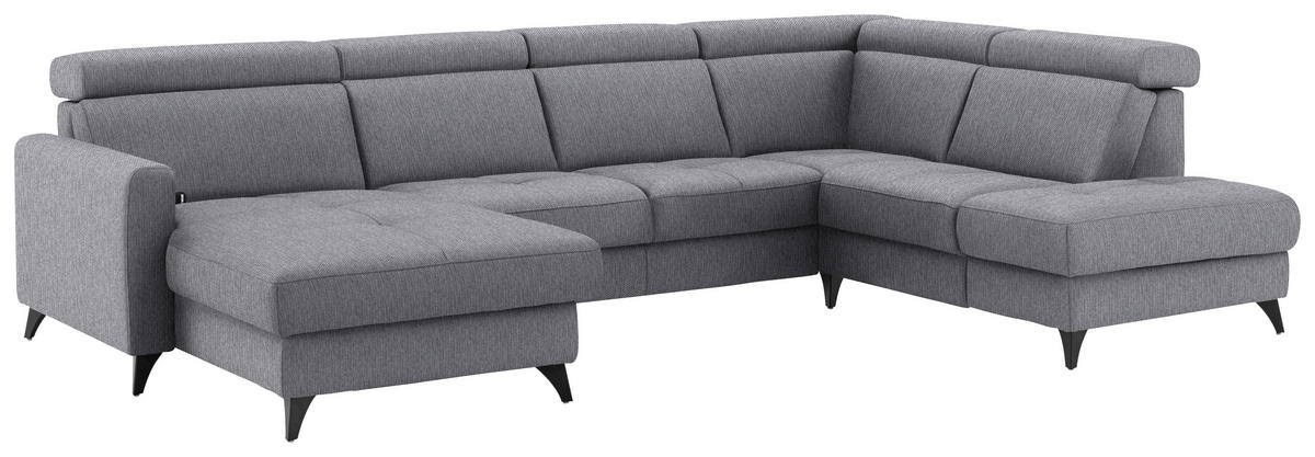 WOHNLANDSCHAFT Flachgewebe Grau  - Schwarz/Grau, Konventionell, Textil/Metall (174/333/215cm) - Beldomo System