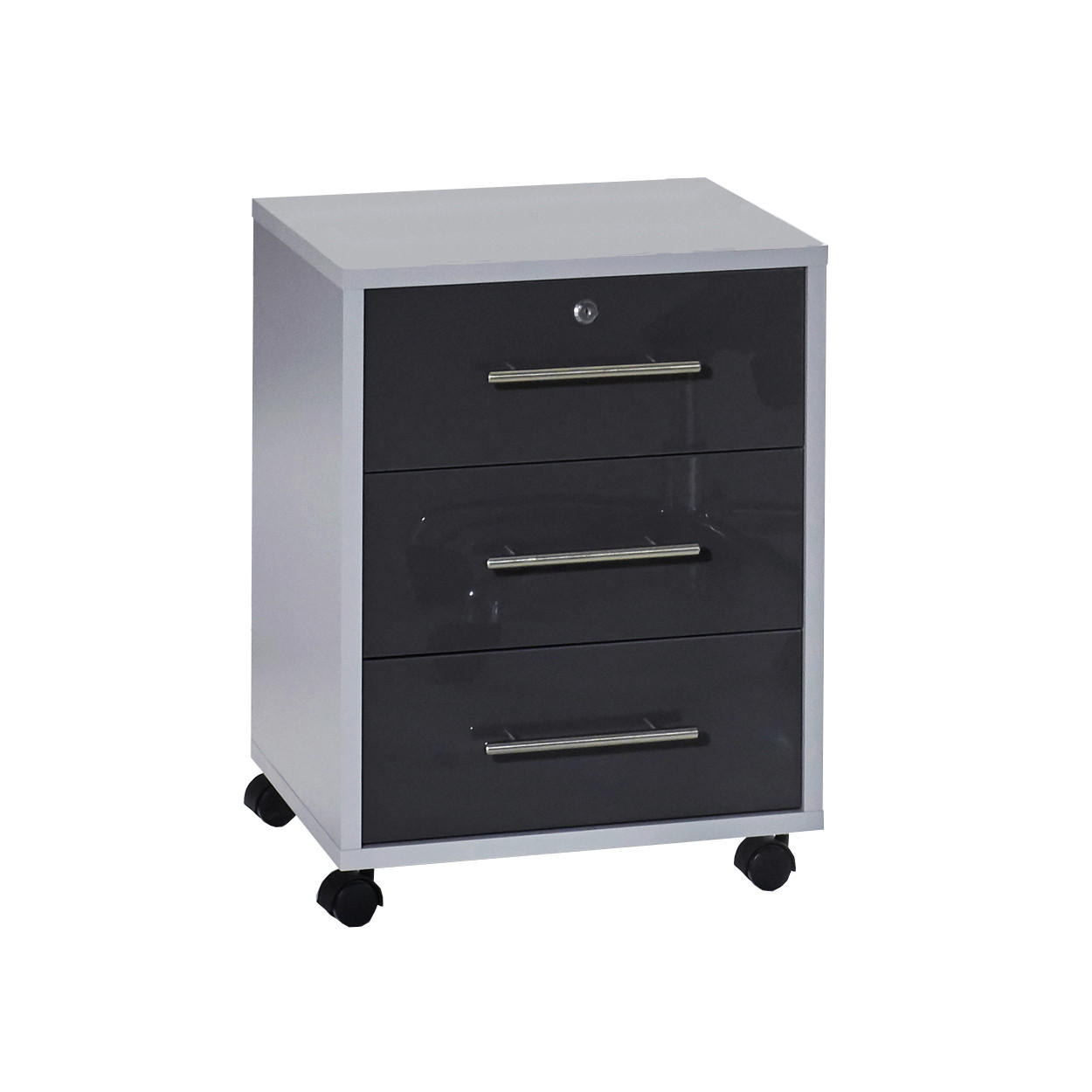 ROLLCONTAINER Grau, Anthrazit Hochglanz  - Edelstahlfarben/Anthrazit Hochglanz, MODERN, Holzwerkstoff/Kunststoff (44/58/40cm) - MID.YOU