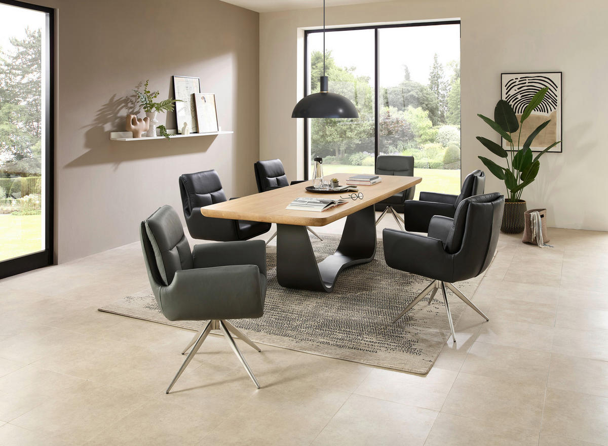 ARMLEHNSTUHL  Sitzfläche 360° drehbar  Echtleder  - Edelstahlfarben/Schwarz, MODERN, Leder/Metall (61/94/67cm) - MID.YOU