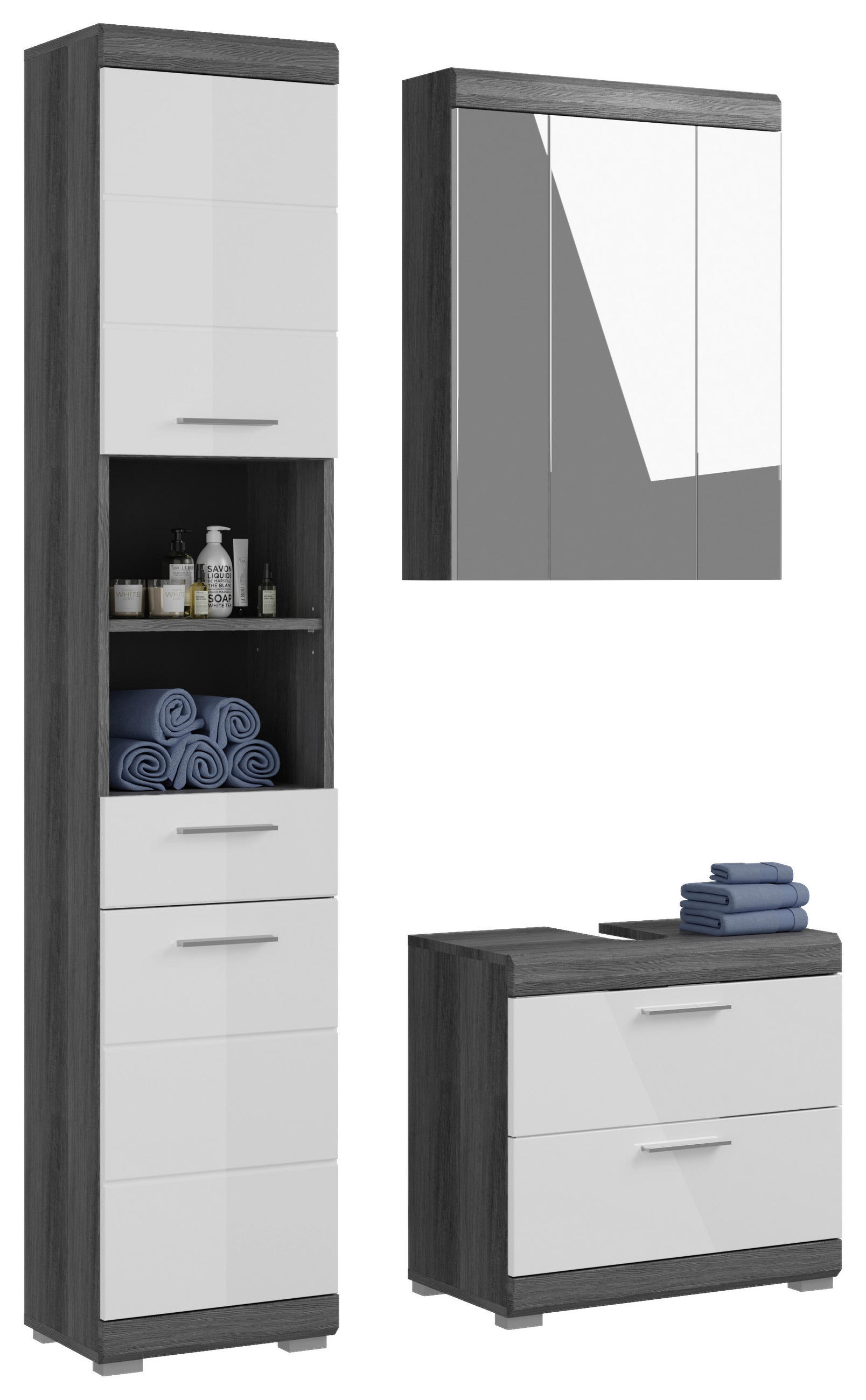 BADEZIMMER 3-teilig  in 97 cm  - Weiß Hochglanz/Grau, MODERN, Holzwerkstoff/Kunststoff (97cm) - MID.YOU