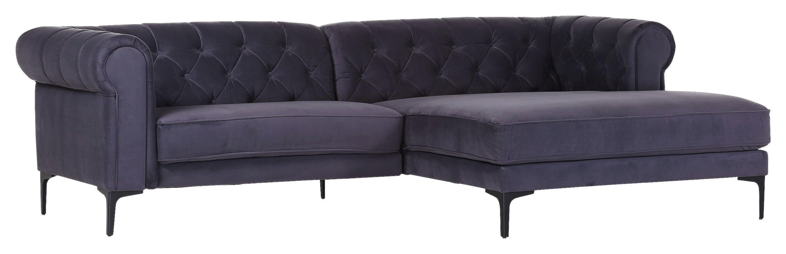 ECKSOFA Anthrazit Samt - Anthrazit/Schwarz, Design, Textil/Metall (260/155cm) - Carryhome