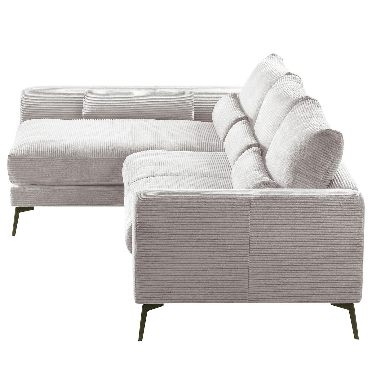 ECKSOFA  in Cord Hellgrau Nierenkissen, Rückenkissen  172/313 cm  - Hellgrau/Schwarz, Design, Textil/Metall (172/313cm) - P & B