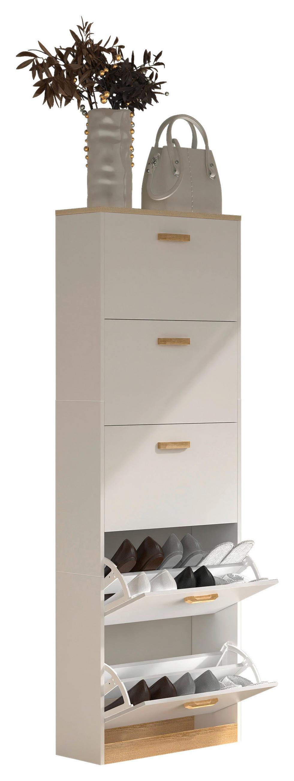 SCHUHSCHRANK Weiß, Honigeiche  - Honigeiche/Weiß, LIFESTYLE, Holzwerkstoff (59/170/22cm) - MID.YOU