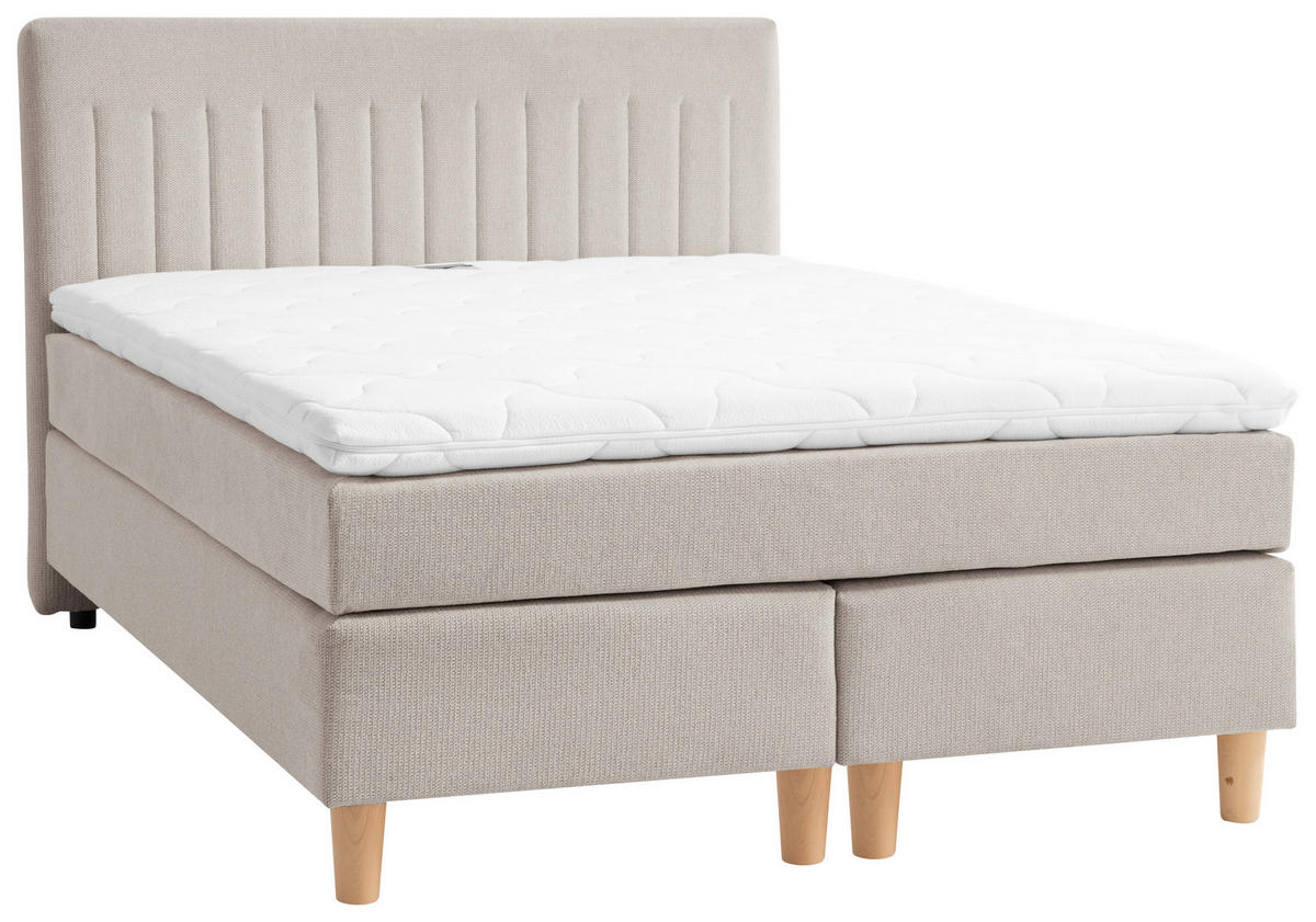 BOXSPRINGBETT 140/200 cm  in Graubraun  - Graubraun/Buchefarben, Basics, Holz/Textil (140/200cm) - Boxxx