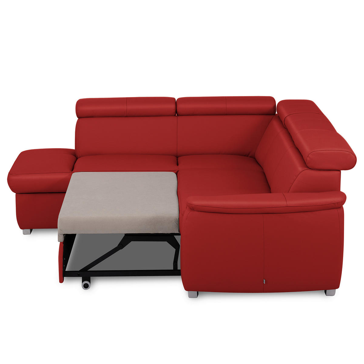 WOHNLANDSCHAFT Rot Kombination Echtleder/Lederlook Bettkasten, Schlaffunktion, Rücken echt, Armteilverstellung, Kopfteilverstellung  - Rot, Leder/Metall (211/262cm) - Celina Home