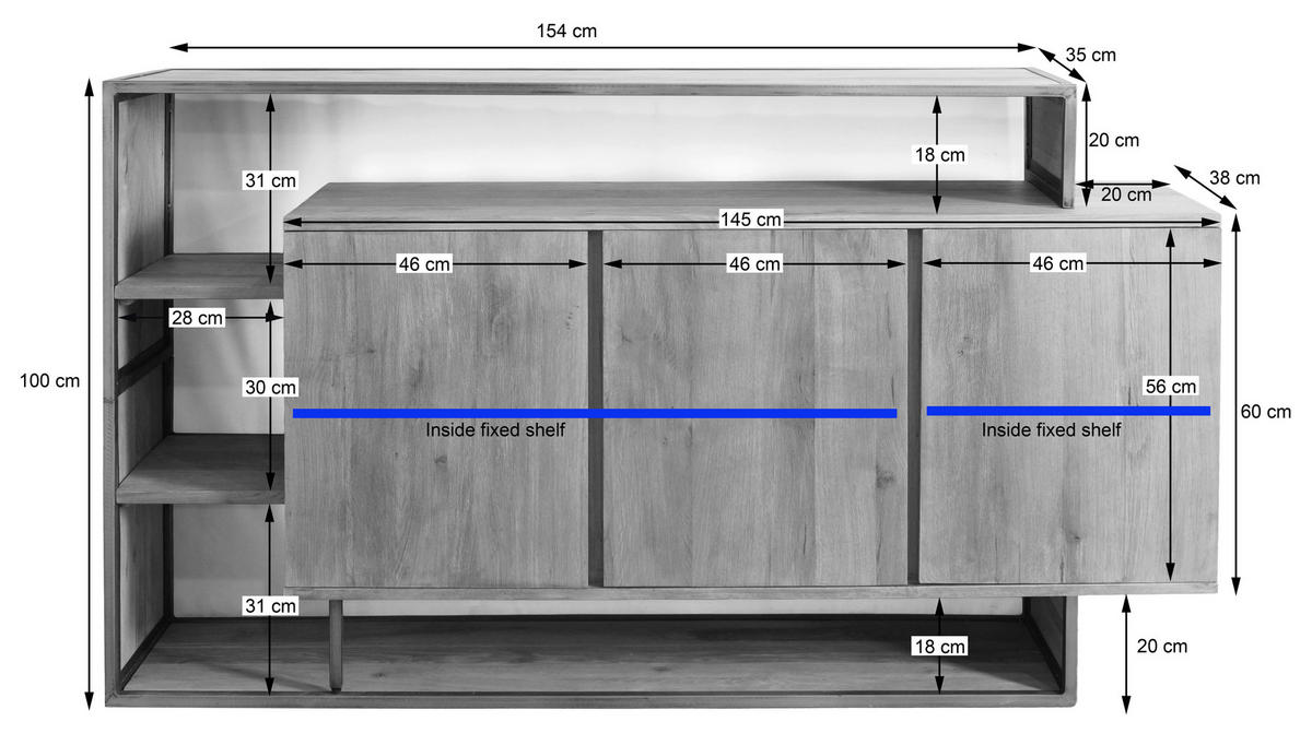 SIDEBOARD  175/100/35 cm  - Eichefarben/Schwarz, LIFESTYLE, Holz/Metall (175/100/35cm) - Landscape