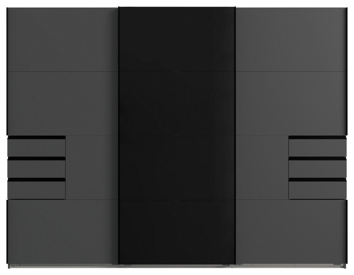SCHIEBETÜRENSCHRANK 313/208/64 cm 3 Tür(en)-türig  - Schwarz/Graphitfarben, KONVENTIONELL, Glas/Holzwerkstoff (313/208/64cm) - P & B