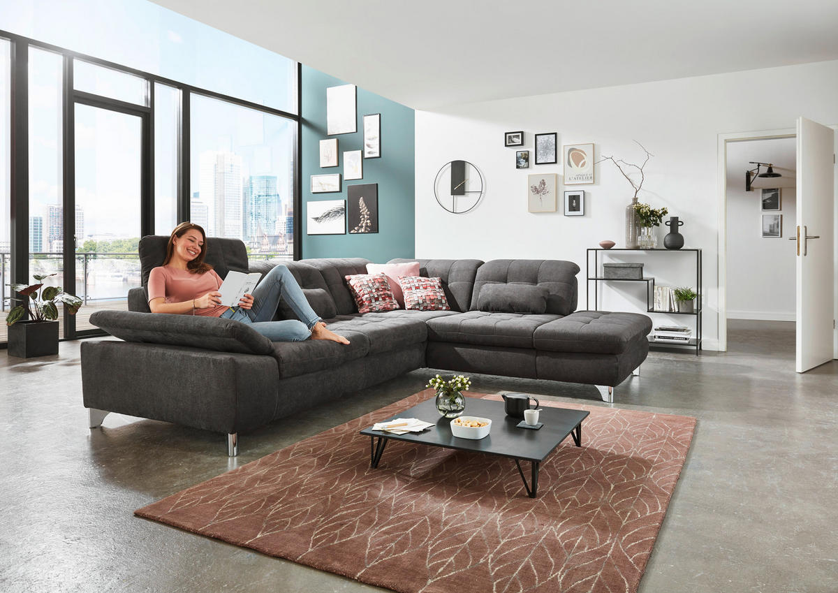 ECKSOFA in Chenille Hellblau  - Chromfarben/Hellblau, Design, Textil/Metall (310/260cm) - Beldomo Speed