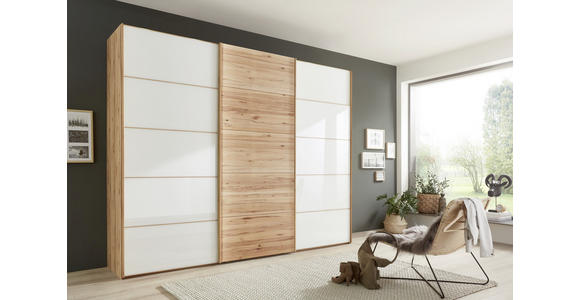 SCHWEBETÜRENSCHRANK 300/236/67 cm 3-türig Weiß, Buchefarben - Buchefarben/Weiß, Natur, Glas/Holz (300/236/67cm) - Linea Natura