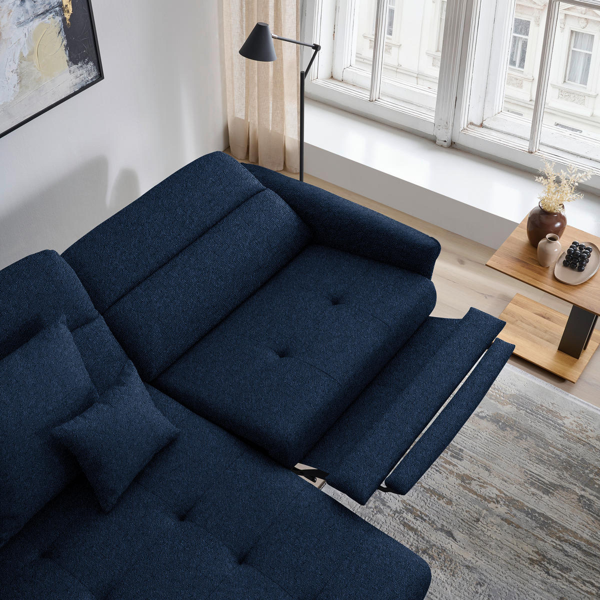 ECKSOFA Flachgewebe Dunkelblau  - Schwarz/Dunkelblau, Design, Textil/Metall (175/246cm) - Celina