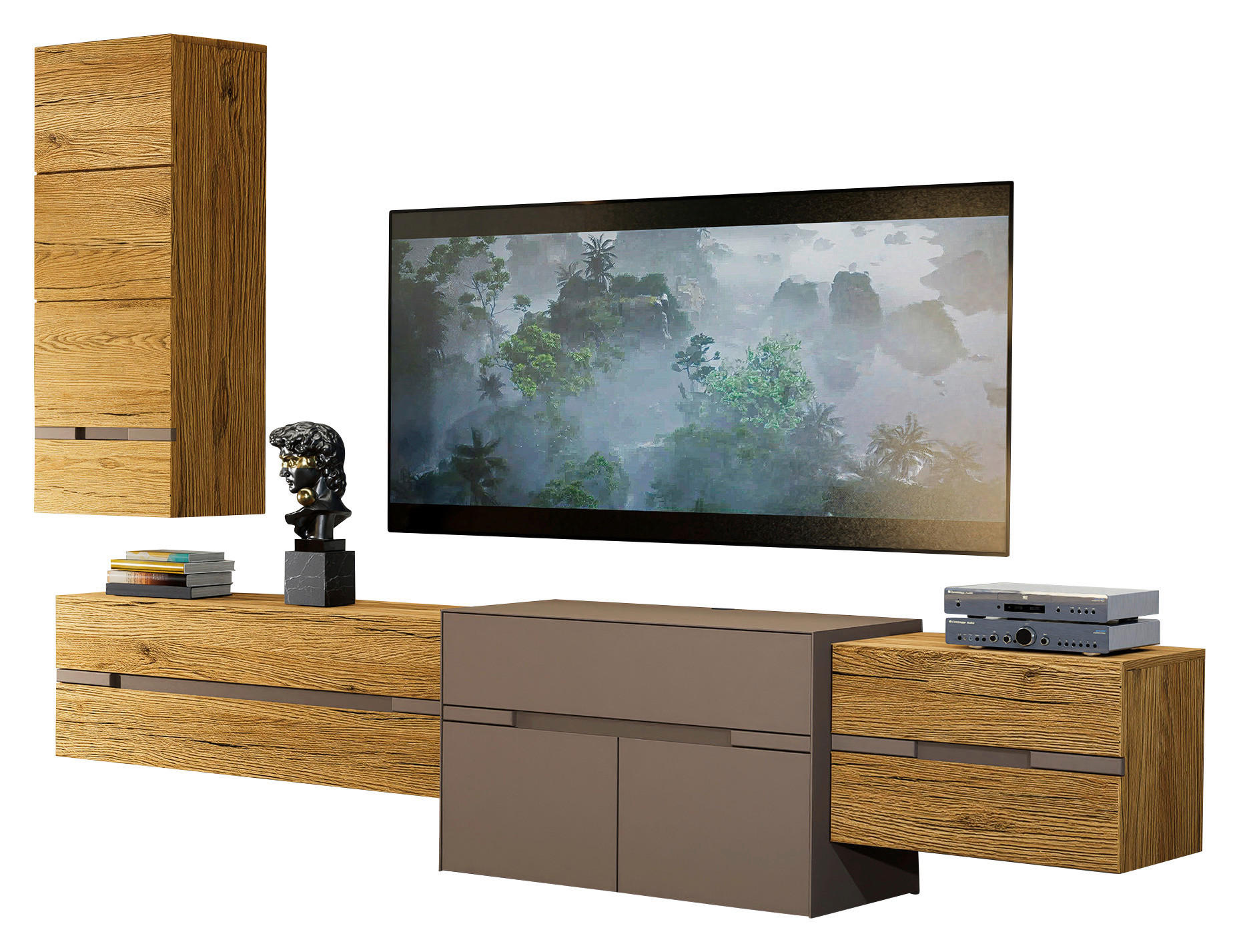 WOHNWAND  in Taupe, Wildeiche  300/193/47 cm  - Taupe/Wildeiche, Design, Holz/Holzwerkstoff (300/193/47cm) - Novel