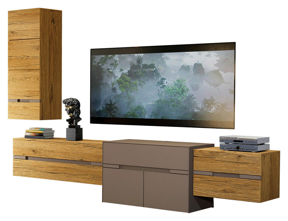 WOHNWAND  in Taupe, Wildeiche  300/193/47 cm  - Taupe/Wildeiche, Design, Holz/Holzwerkstoff (300/193/47cm) - Novel