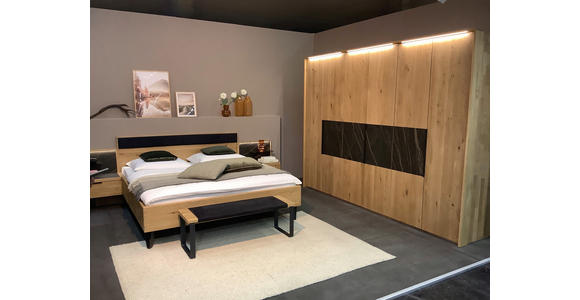 BETTANLAGE - Wildeiche/Schwarz, Design, Holz/Textil (180/200cm) - Valnatura