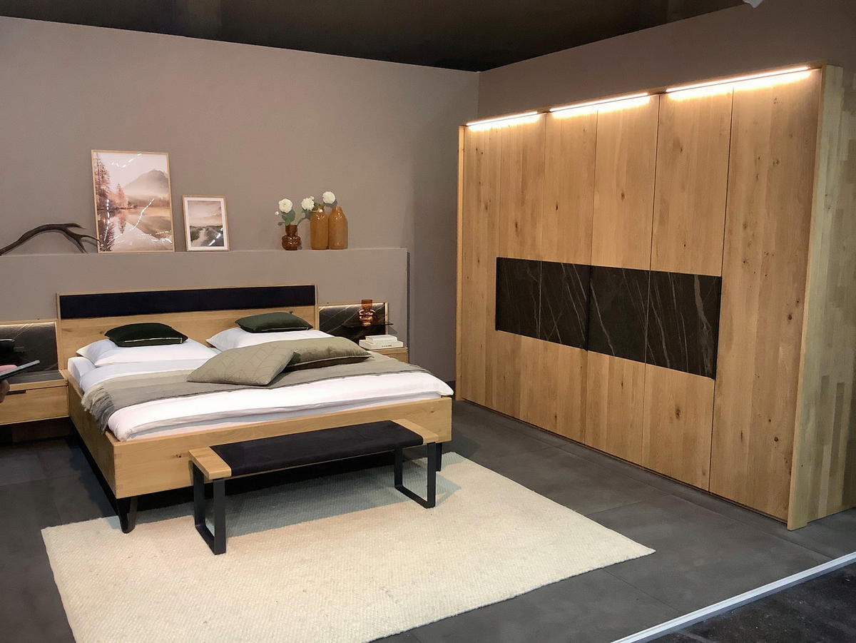 BETTANLAGE 180/200 cm  in Wildeiche, Schwarz  - Wildeiche/Schwarz, Design, Holz/Textil (180/200cm) - Valnatura