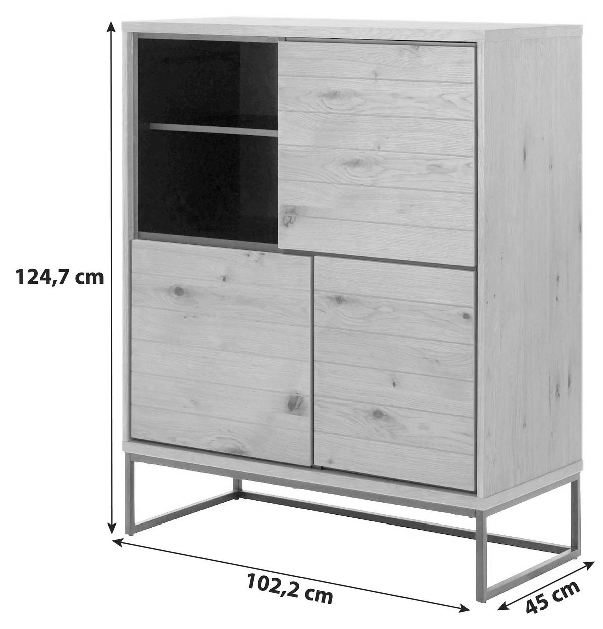 KOMODA, černá, barvy dubu, 102,2/124,7/45 cm - barvy dubu/černá, Natur, kov/kompozitní dřevo (102,2/124,7/45cm) - MID.YOU