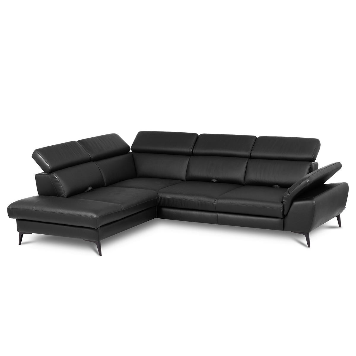 ECKSOFA  in Lederlook Echtleder Schwarz  220/274 cm  - Schwarz, Design, Leder/Textil (220/274cm) - Livetastic