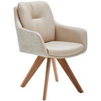 ARMLEHNSTUHL in Holz, Textil, Leder Creme, Beige, Eiche Bianco  - Eiche Bianco/Beige, Design, Leder/Holz (62/90/65cm) - Waldwelt