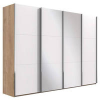 ŠATNÍ SKŘÍŇ SE ZRCADLEM, bílá, barvy dubu, 350/216/65 cm - bílá/barvy dubu, Basics, kov/kompozitní dřevo (350/216/65cm) - MID.YOU