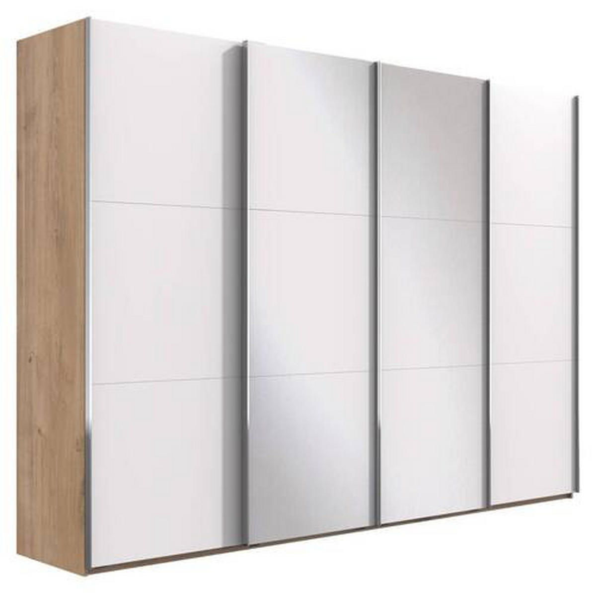 ŠATNÍ SKŘÍŇ SE ZRCADLEM, bílá, barvy dubu, 350/216/65 cm - bílá/barvy dubu, Basics, kov/kompozitní dřevo (350/216/65cm) - MID.YOU