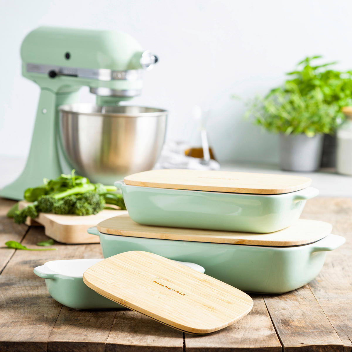 AUFLAUFFORM Keramik, Naturmaterialien Steingut  - Weiß/Hellgrün, Basics, Naturmaterialien/Keramik (24cm) - Kitchenaid
