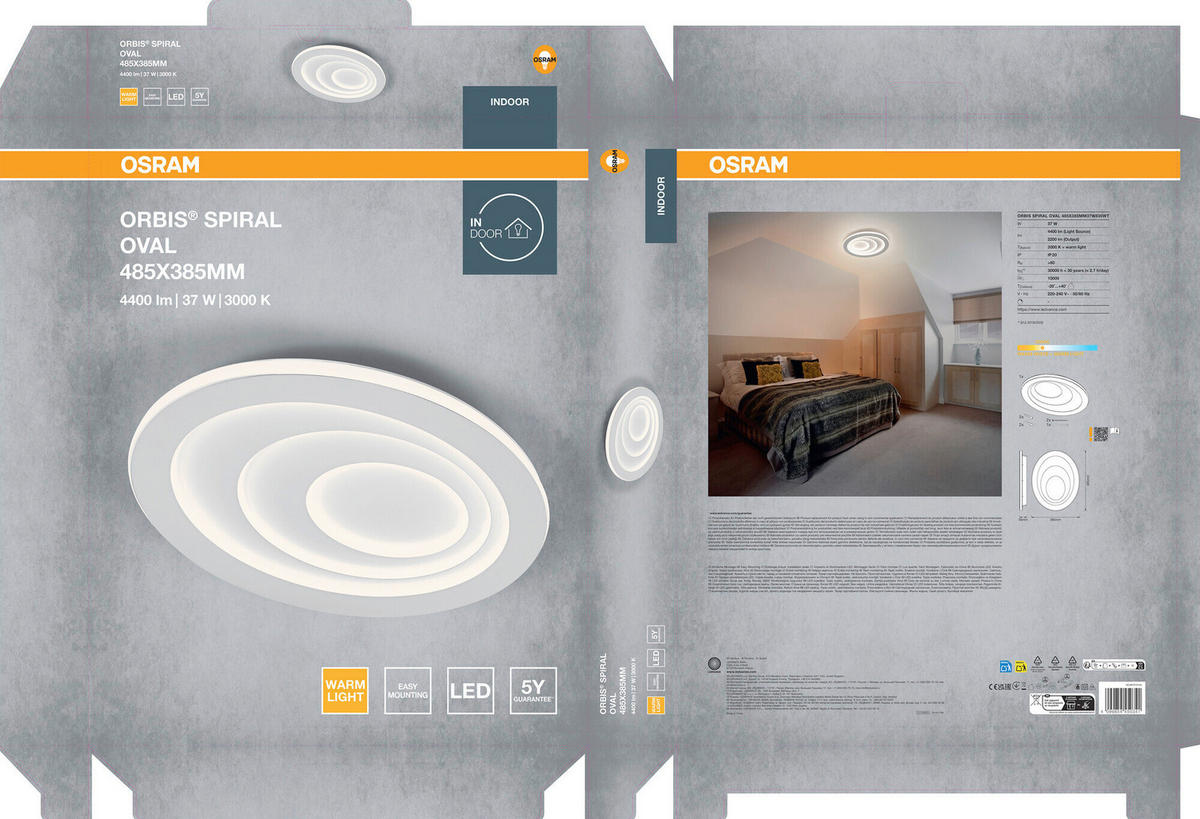 LED-DECKENLEUCHTE Orbis Spiral Oval 48,5/38,5/5,6 cm   - Weiß, Design, Kunststoff/Metall (48,5/38,5/5,6cm) - Osram