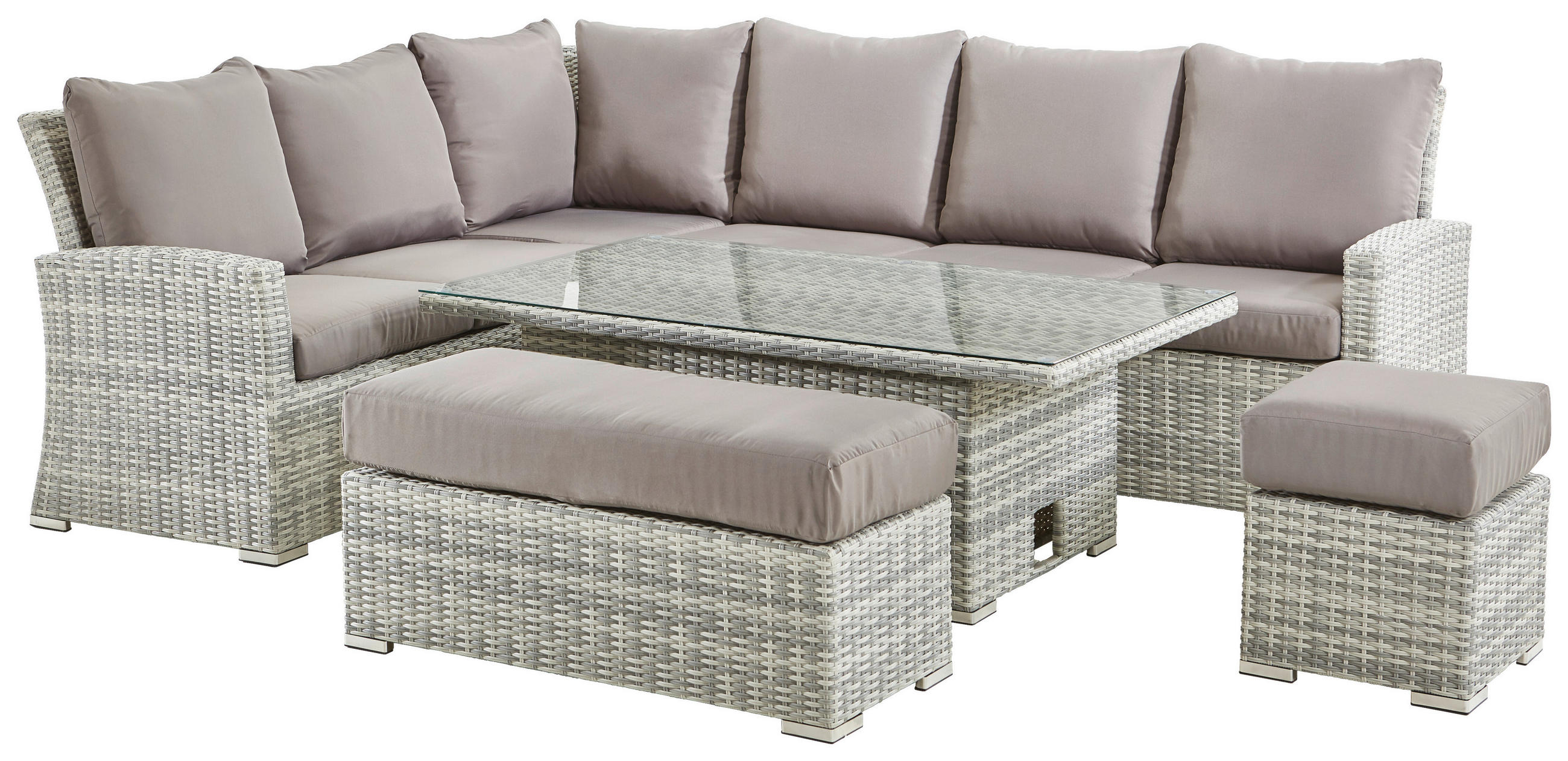 JEDÁLENSKÁ TERASOVÁ SÚPRAVA kov, plast, sklo, textil - sivá, Modern, kov/textil (177/192,5cm) - Ambia Garden