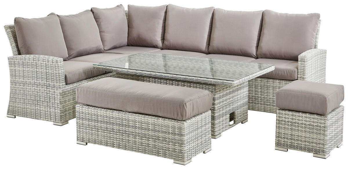 JEDÁLENSKÁ TERASOVÁ SÚPRAVA kov, plast, sklo, textil - sivá, Modern, kov/textil (177/192,5cm) - Ambia Garden