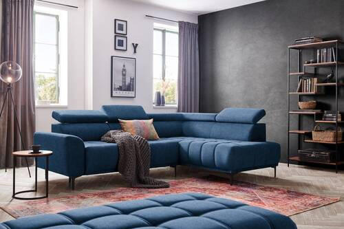 ECKSOFA Dunkelblau Velours  - Schwarz/Dunkelblau, Design, Textil/Metall (261/191cm) - Stylife