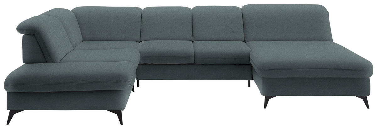 WOHNLANDSCHAFT  in Chenille Blau  - Blau/Schwarz, Design, Textil/Metall (255/369/198cm) - Beldomo Style