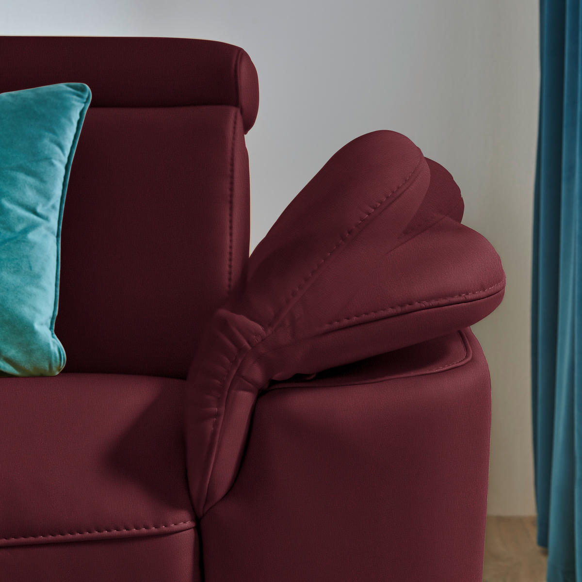 ECKSOFA in Echtleder Weinrot  - Weinrot/Schwarz, Design, Leder/Metall (239/285cm) - Cantus