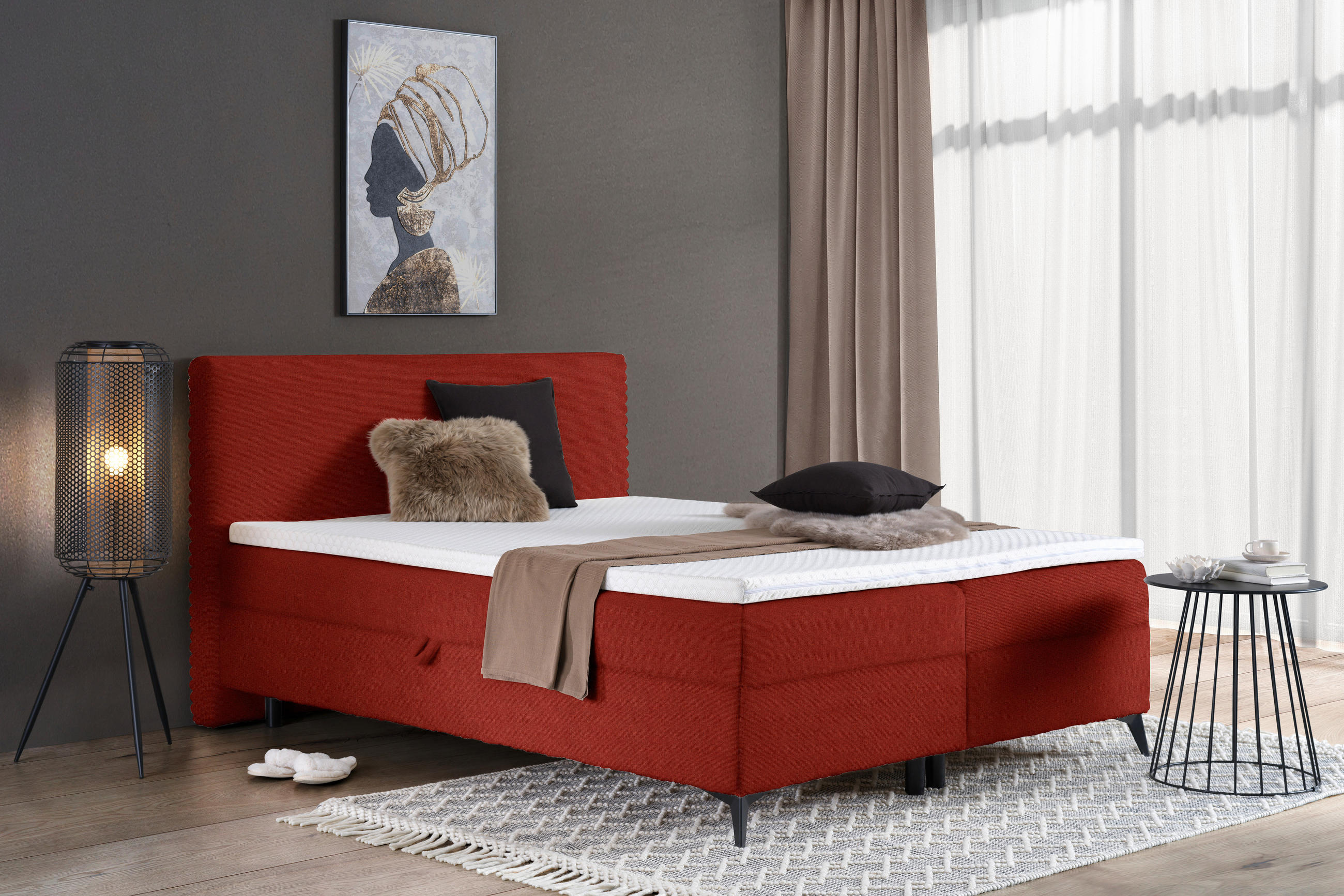 BOXBETT 160/200 cm  in Terracotta  - Terracotta/Schwarz, Design, Holz/Holzwerkstoff (160/200cm) - Xora