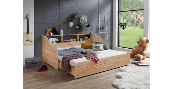 AUSZIEHBETT 90-180/200 cm  in Dunkelgrau, Eiche Artisan  - Dunkelgrau/Buchefarben, KONVENTIONELL, Holzwerkstoff (90-180/200cm) - Carryhome
