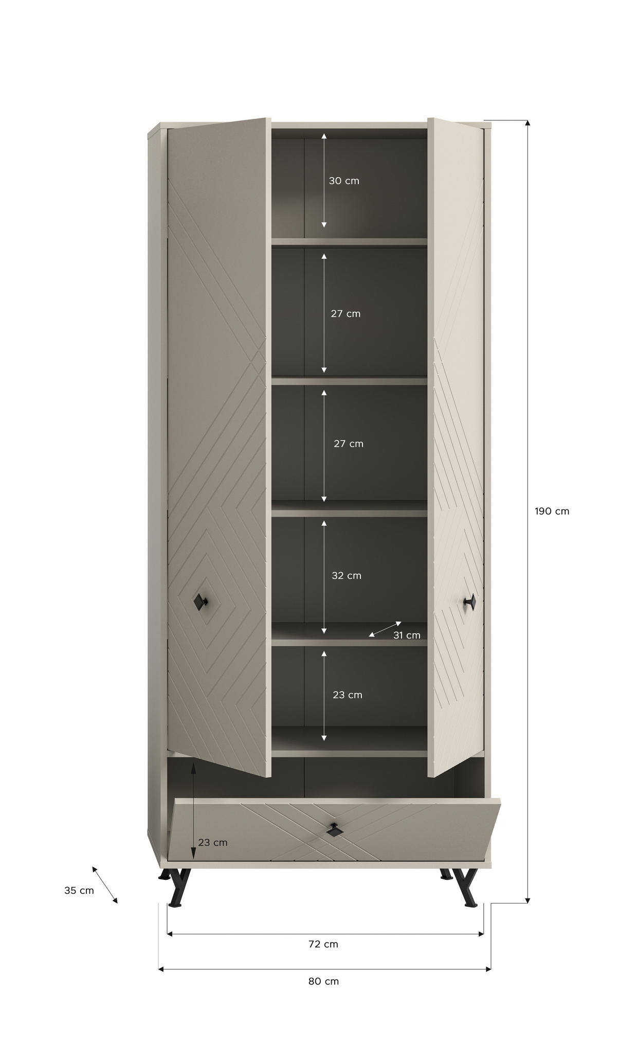 GARDEROBNA OMARA  - Design, kovina/leseni material (80/195/35cm) - MID.YOU