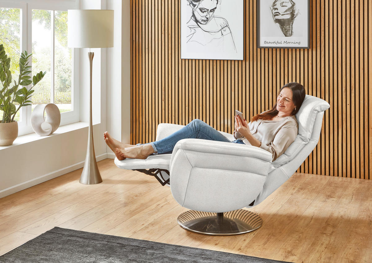 RELAXSESSEL Textil Alabasterfarben  - Edelstahlfarben/Alabasterfarben, Konventionell, Textil/Metall (79/112/94cm) - Beldomo Premium