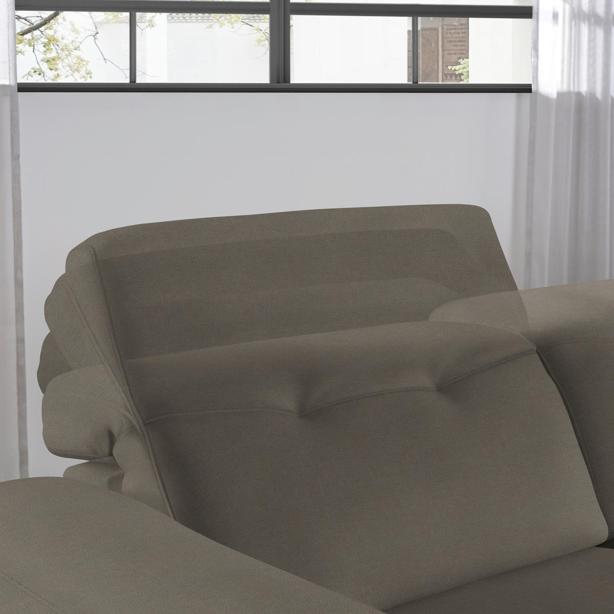 ECKSOFA in Echtleder Graubraun  - Eichefarben/Graubraun, Design, Leder/Holz (305/163cm) - Novel