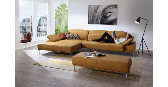 WOHNLANDSCHAFT in Leder Gelb, Currygelb - Chromfarben/Currygelb, Natur, Leder/Metall (206/343cm) - Valnatura