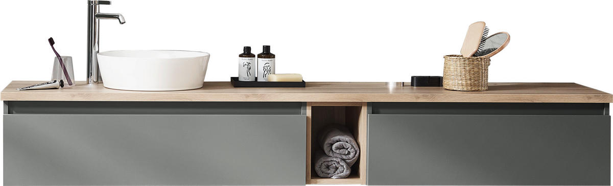WASCHTISCHKOMBI 200 cm  - Eichefarben/Weiß, Design, Keramik/Holzwerkstoff (200cm) - Novel