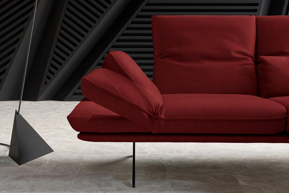 ECKSOFA in Echtleder Rot  - Rot/Schwarz, Design, Leder/Metall (210/130cm) - Dieter Knoll