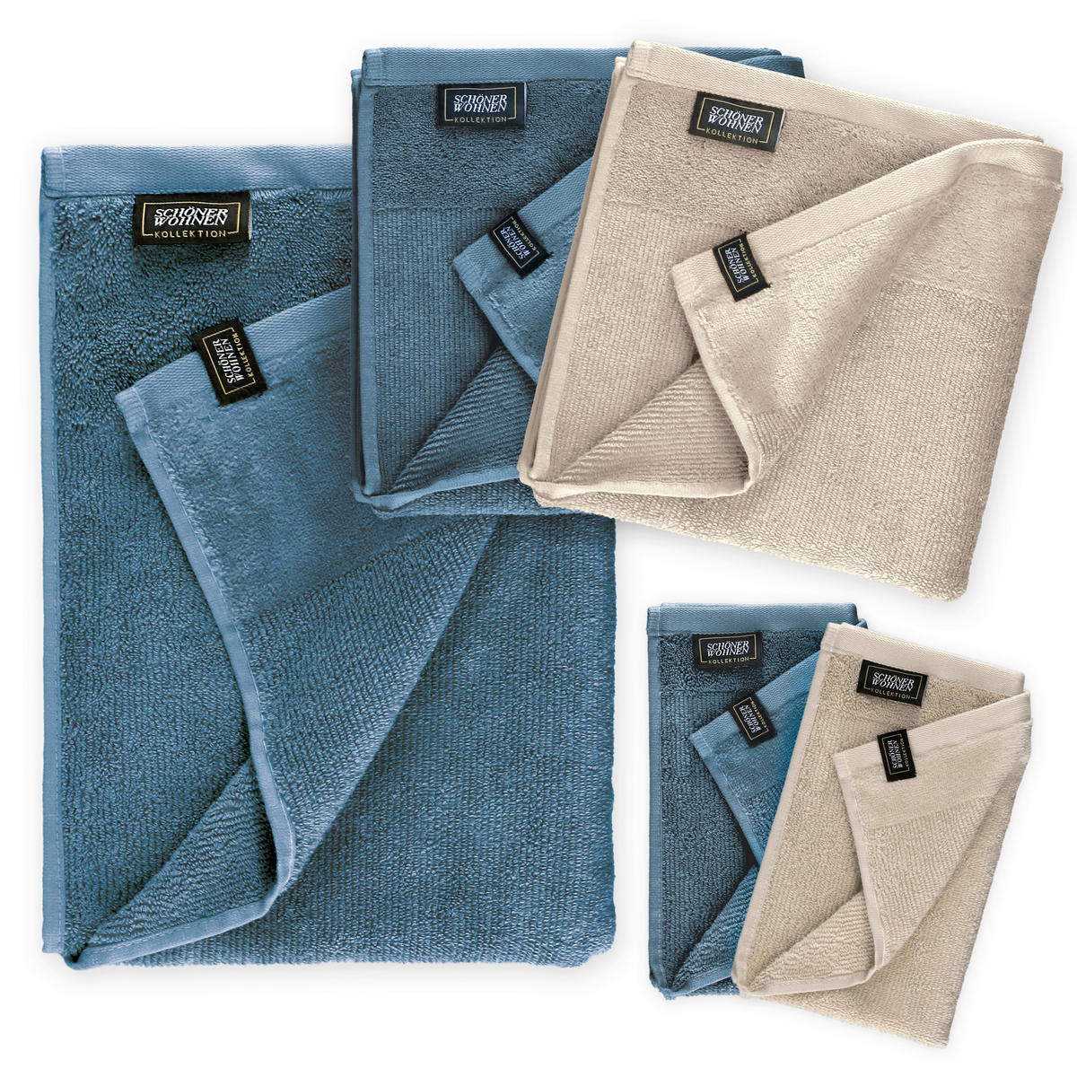 FROTTIERSET SW-Sense Blau, Beige 5-teilig  - Blau/Beige, Basics, Textil (70x140/50x100cm) - Schöner Wohnen