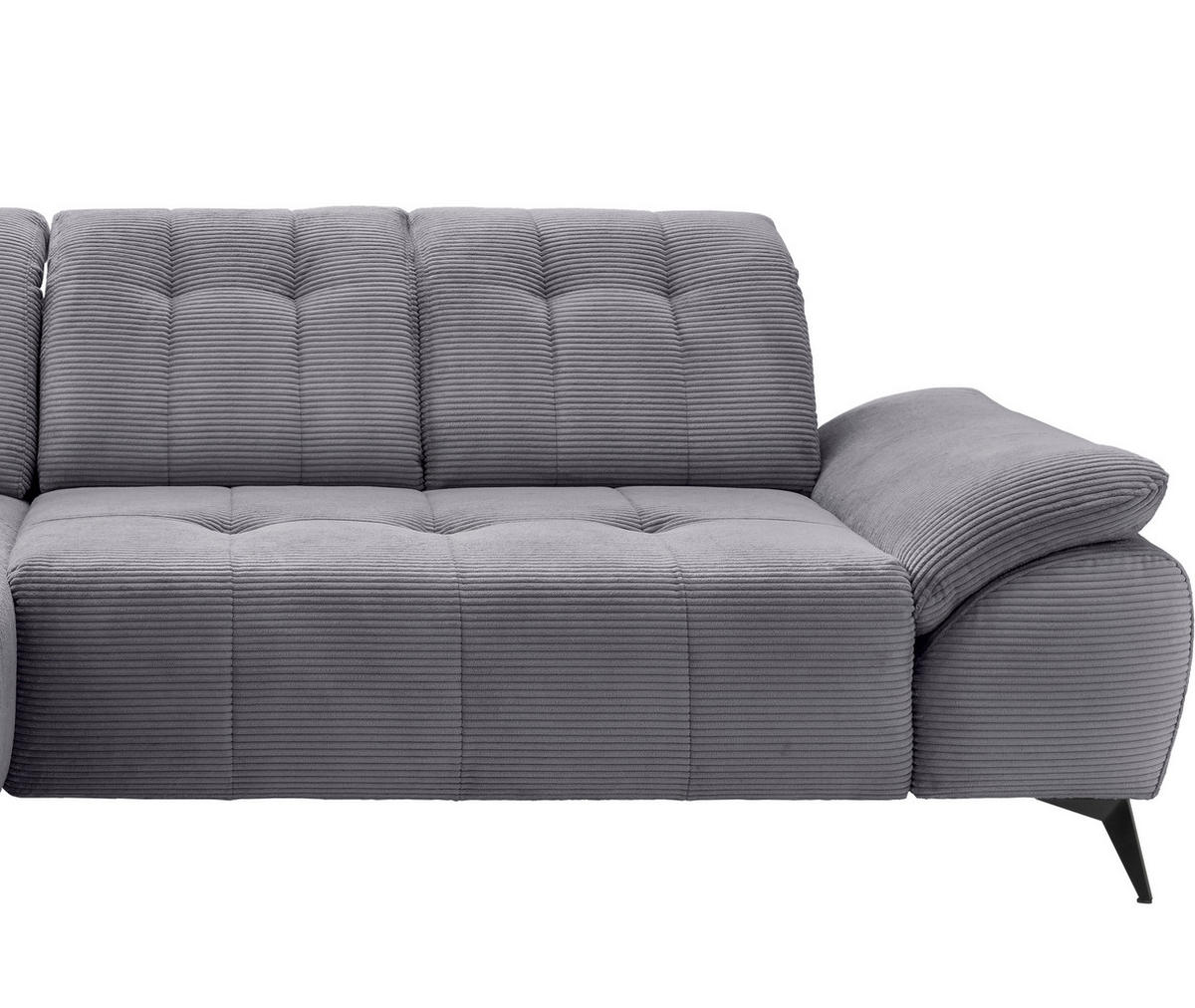 ECKSOFA FIORE in Cord Grau Kopfteilverstellung, Sitzvorzug  180/280 cm  - Schwarz/Grau, MODERN, Textil/Metall (180/280cm) - Livetastic