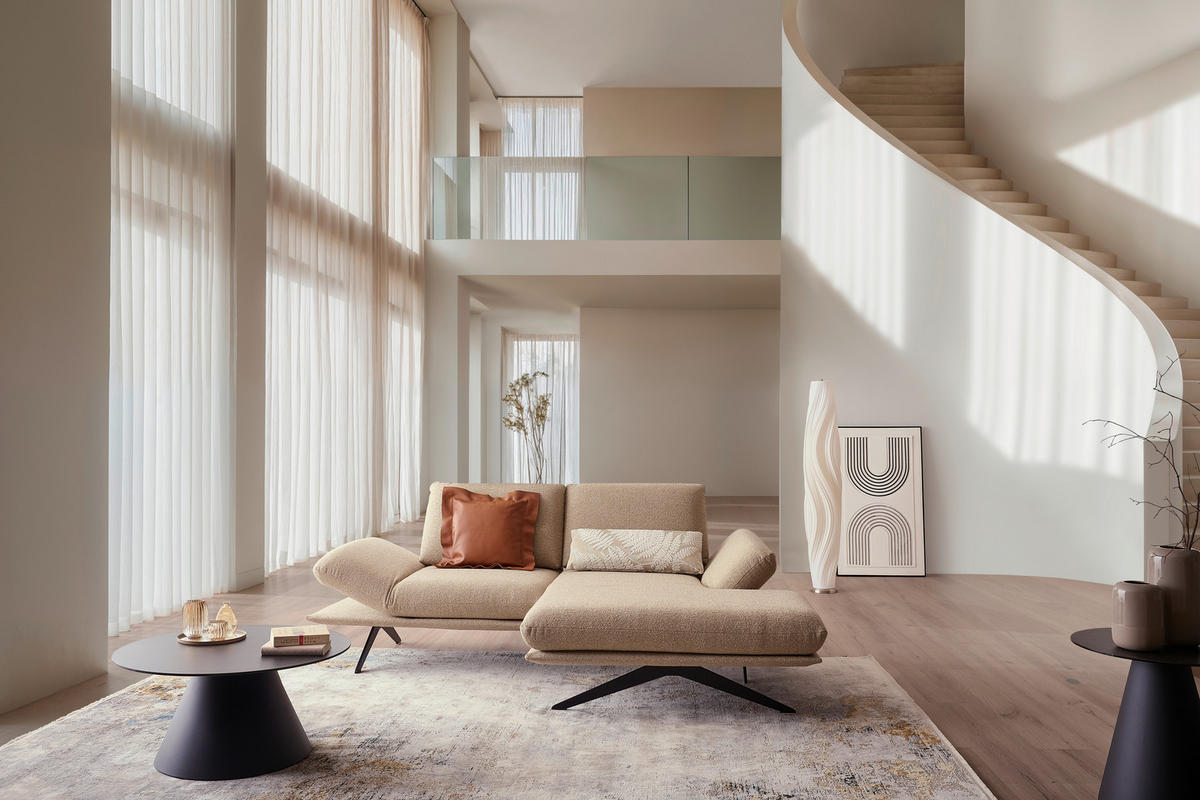 ECKSOFA in Flachgewebe Beige  - Beige/Schwarz, Design, Textil/Metall (234/155cm) - Dieter Knoll