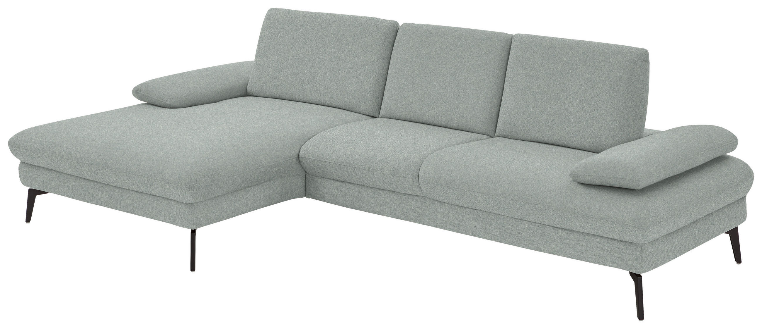 ECKSOFA in Chenille, Mikrofaser Hellblau, Salbeigrün  - Salbeigrün/Schwarz, Design, Textil/Metall (157/299cm) - Dieter Knoll