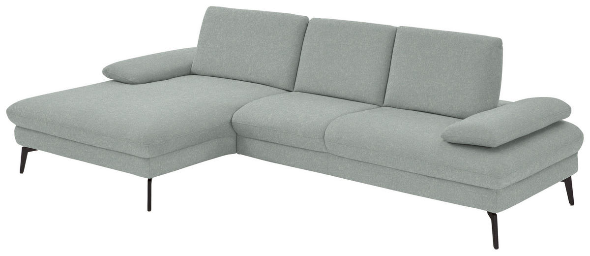 ECKSOFA in Chenille, Mikrofaser Hellblau, Salbeigrün  - Salbeigrün/Schwarz, Design, Textil/Metall (157/299cm) - Dieter Knoll