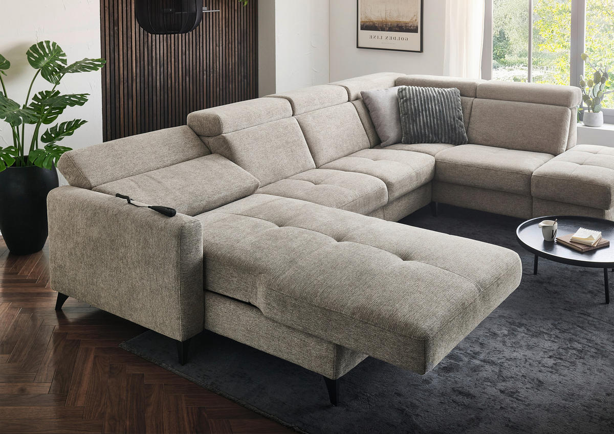 WOHNLANDSCHAFT Beldomo System Graubraun Flachgewebe  - Graubraun/Schwarz, KONVENTIONELL, Textil/Metall (174/333/215cm) - Beldomo System