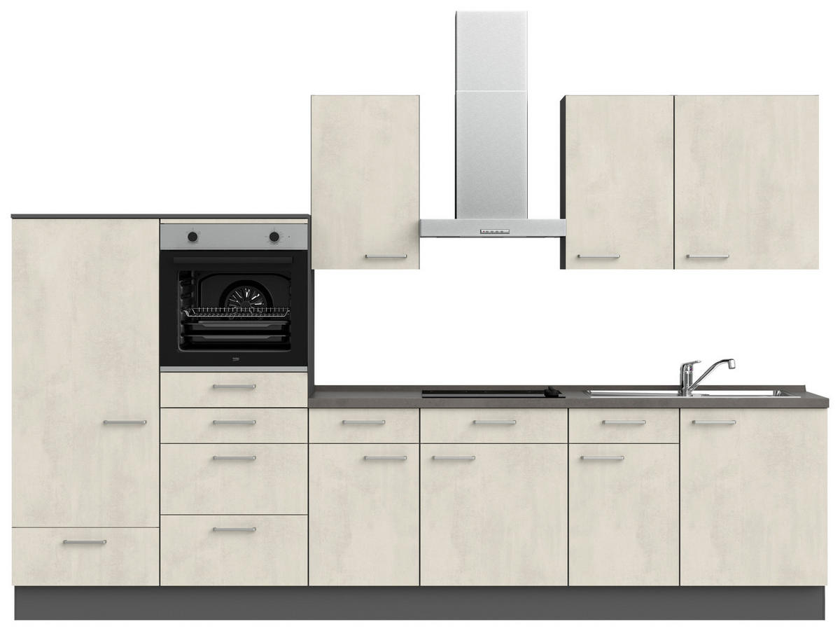 KÜCHENLEERBLOCK Riva 330 cm  in Weiß, Schieferfarben  - Schieferfarben/Edelstahlfarben, MODERN, Holzwerkstoff/Metall (330cm) - Nobilia