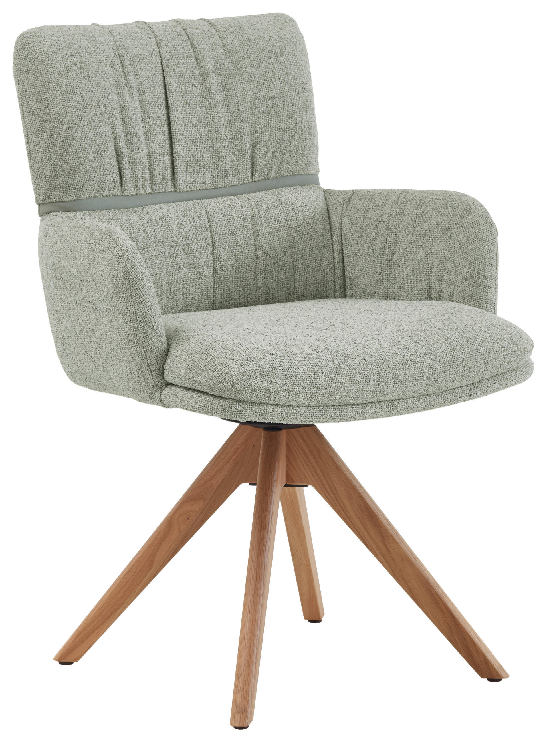 ARMLEHNSTUHL  Typenauswahl, Sitzfläche 360° drehbar, inklusive Armlehnen, Gestellauswahl, automatische Rückholfunktion Mikrofaser  Grün  - Eichefarben/Grün, Design, Holz/Textil (61/86/63cm) - Valdera