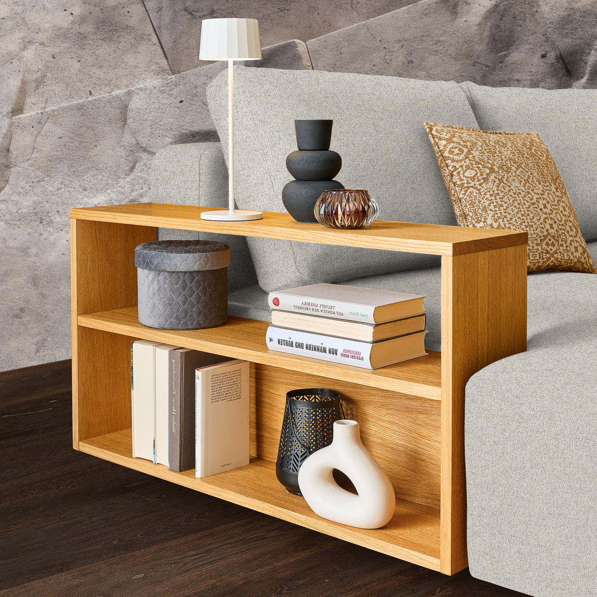 ECKSOFA in Flachgewebe Ecru  - Ecru/Eichefarben, Design, Holz/Textil (190/307cm) - Joka