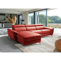 ECKSOFA Lederlook Echtleder Rot  - Chromfarben/Rot, Design, Leder/Textil (179/252cm) - Livetastic