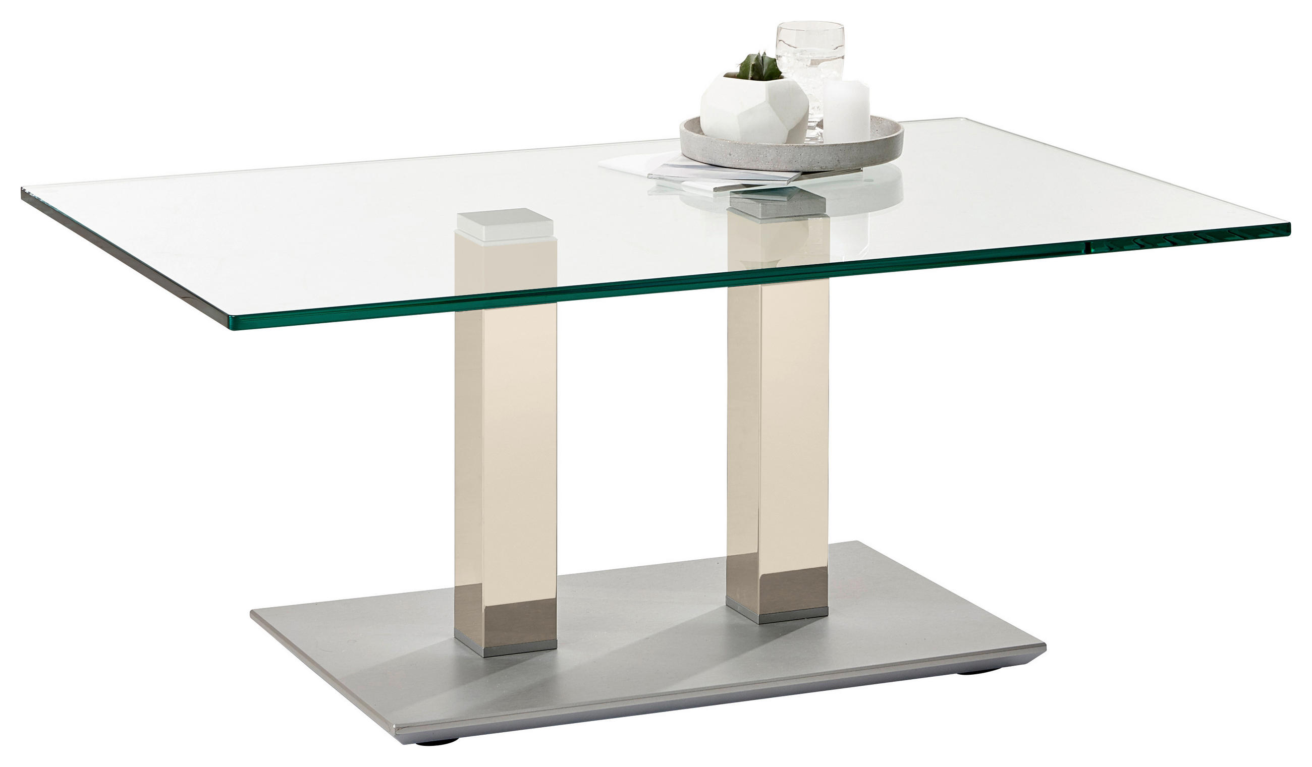 COUCHTISCH Klarglas 110/70/46-65 cm rechteckig Creme, Weiß, Edelstahlfarben  - Edelstahlfarben/Creme, Design, Glas/Kunststoff (110/70/46-65cm)
