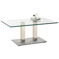 COUCHTISCH in Metall, Glas 110/70/46-65 cm  - Weiss/Edelstahlfarben, Design, Glas/Kunststoff (110/70/46-65cm)